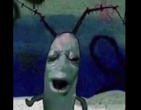 Plankton, a character from SpongeBob, with a human looking face. 